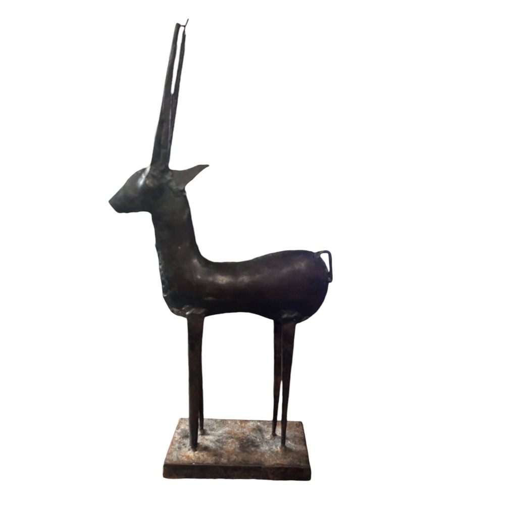 Vintage 18" Tall Rustic Metal Antelope Sculpture figure freestanding folk art - Picture 3 of 6